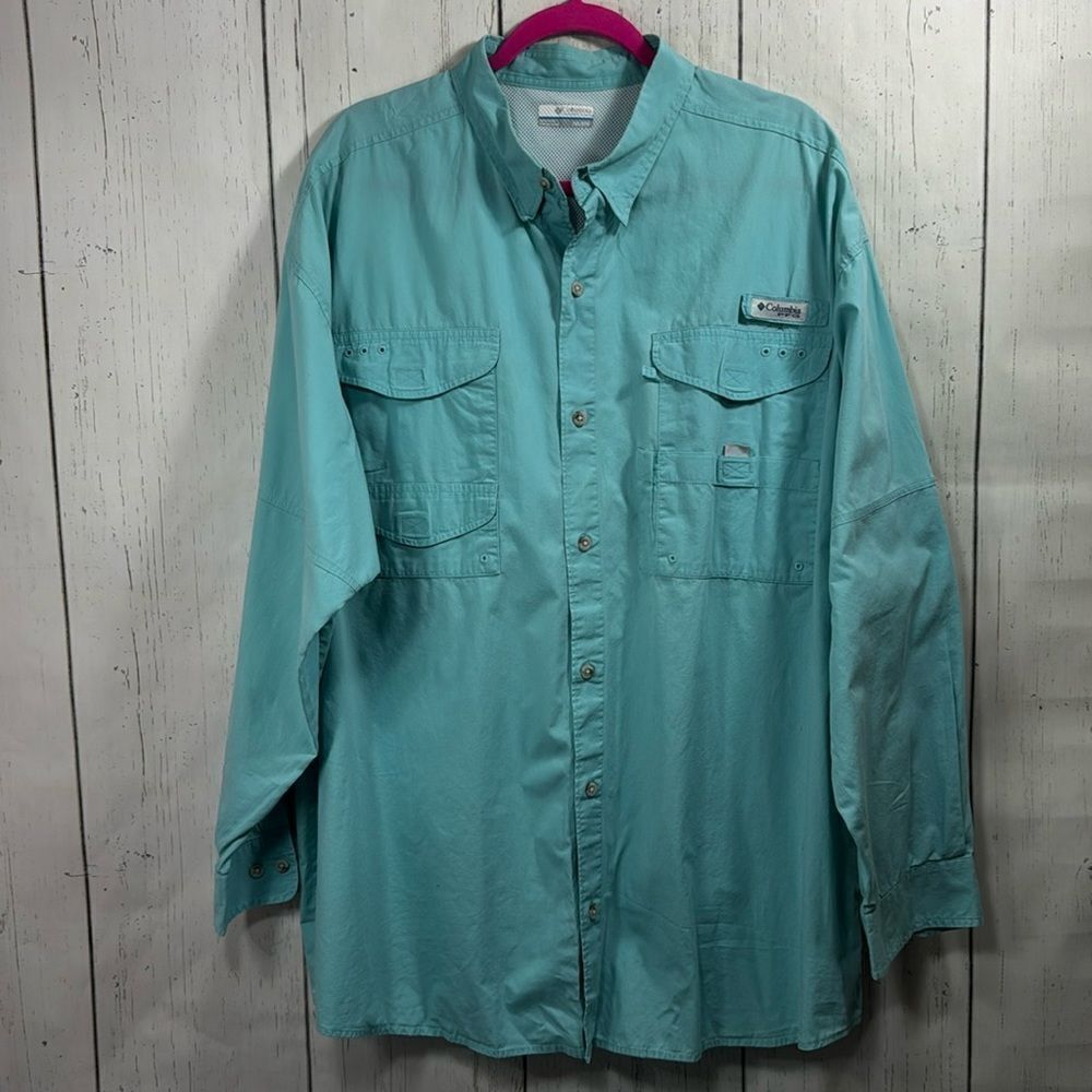 Columbia Mens Shirt XXL Blue Button Up Long Sleeve Vented Pockets Fishing Casual